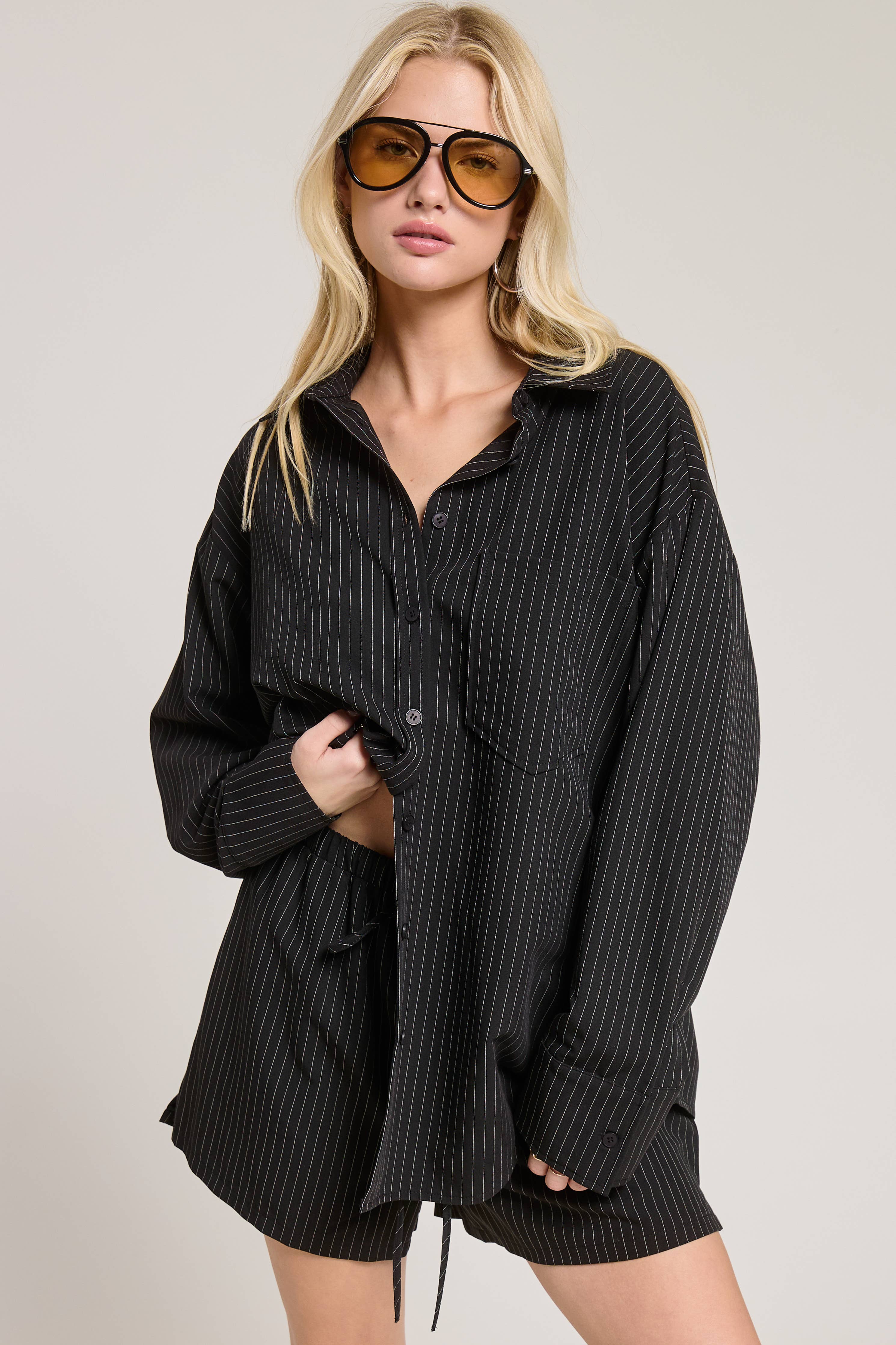 Pinstripe Drawstring Shorts - Black or White