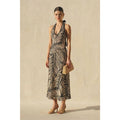 Jolie Tropical Leaf Halter Maxi Dress
