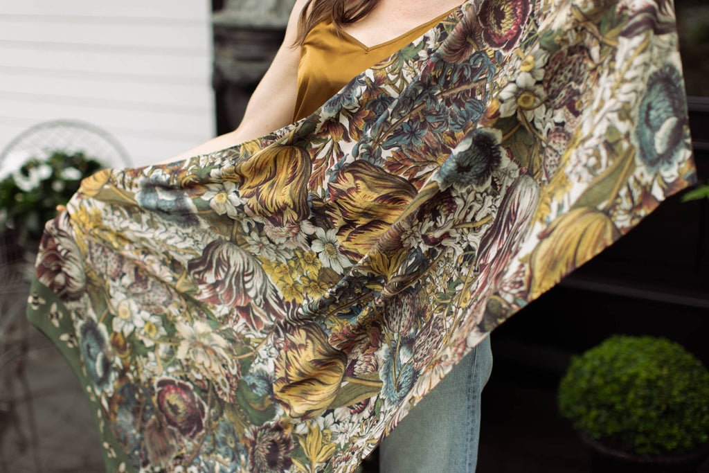 Love Grows Wild Floral Scarf with Bees