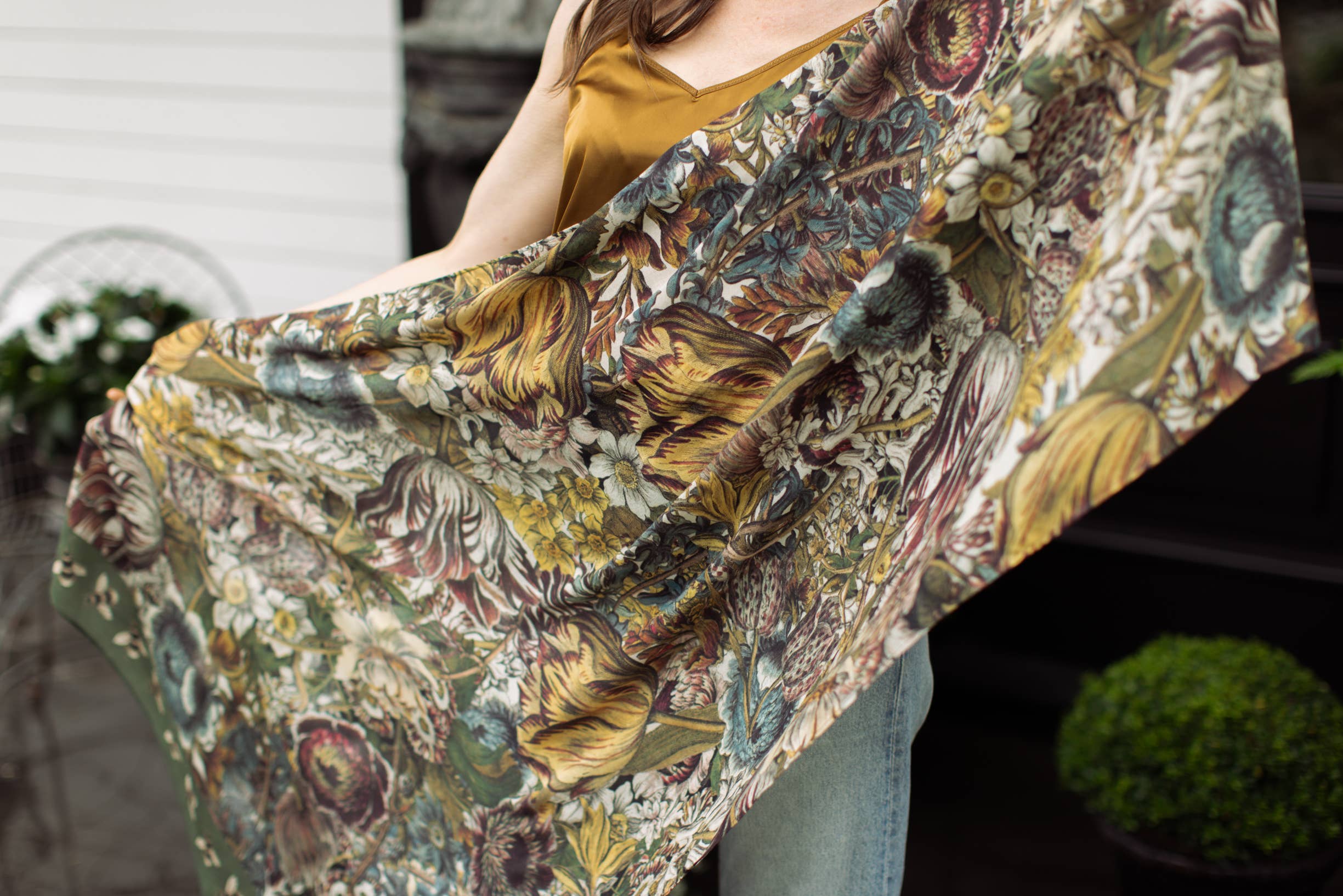 Love Grows Wild Floral Scarf with Bees