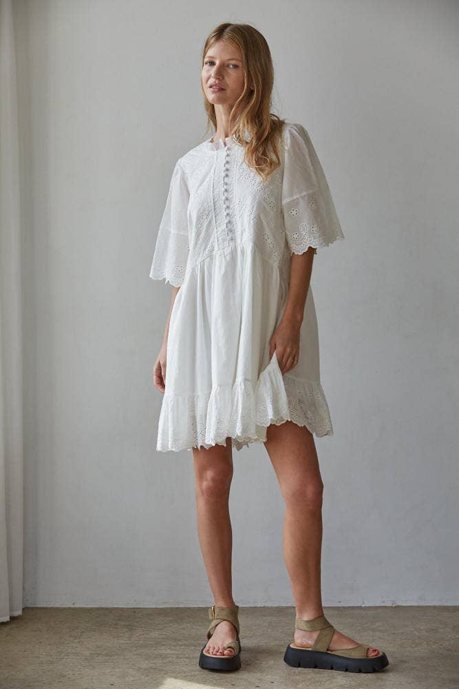 Woven Cotton Eyelet with Embroidery Detailed Mini