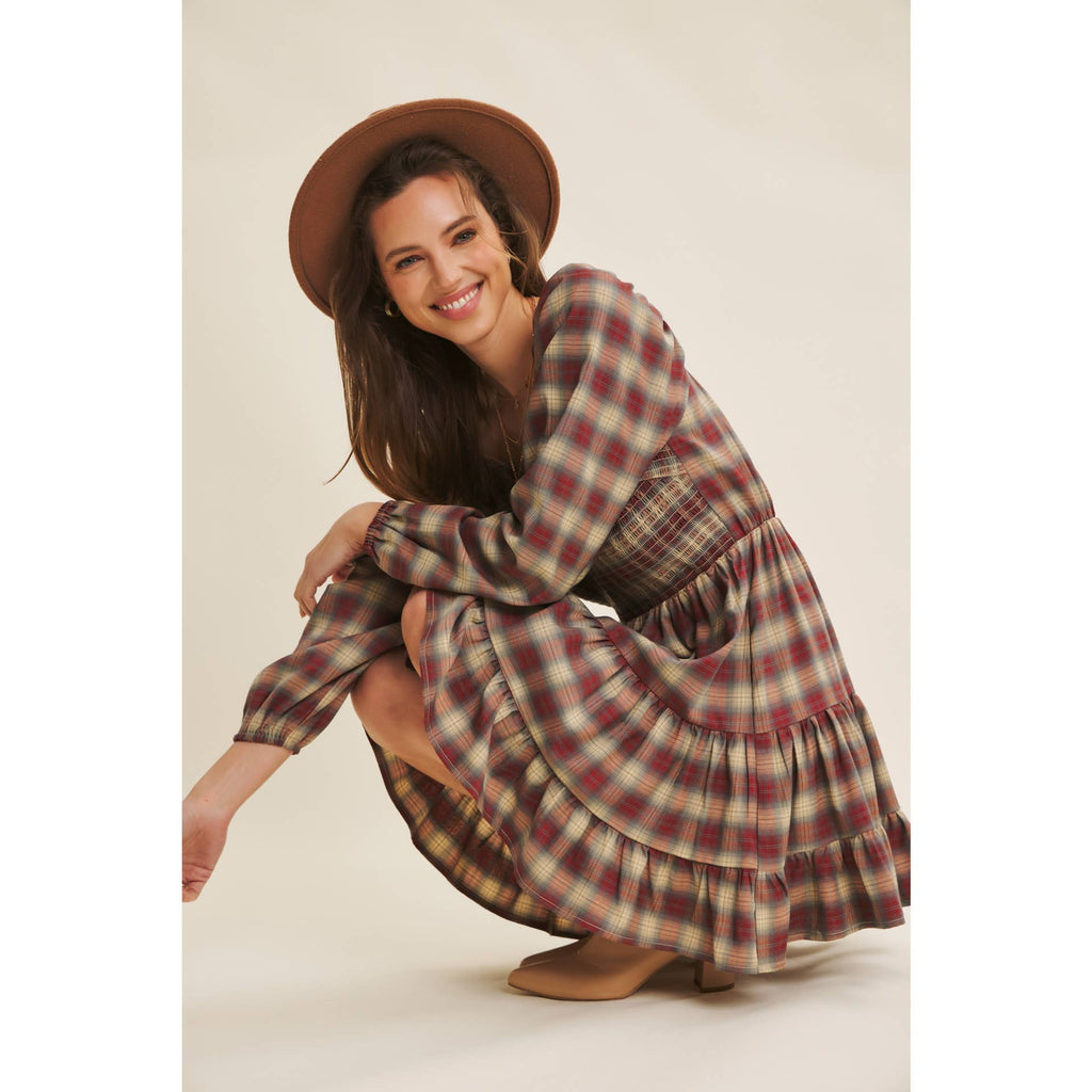 Plaid Smocked Mini Dress- CLEARANCE