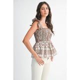 GINGHAM SMOCKED PEPLUM TOP
