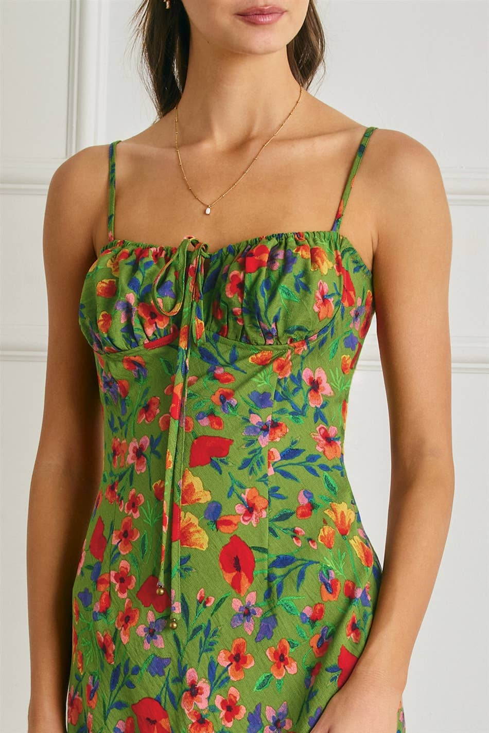 Floral Ruched Bust Slit Dress