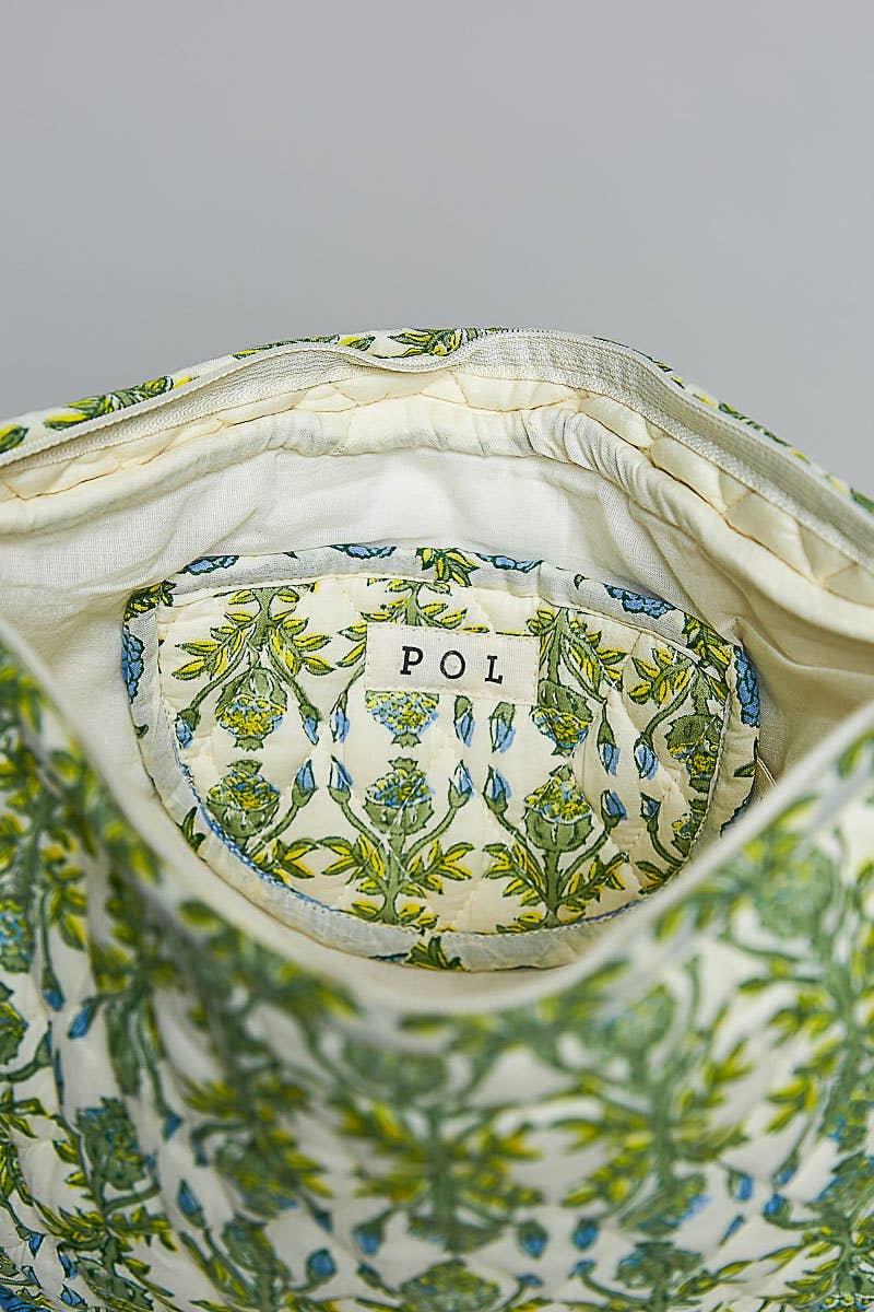 Half Moon Quilted Floral Ruffle Crossbody Bag