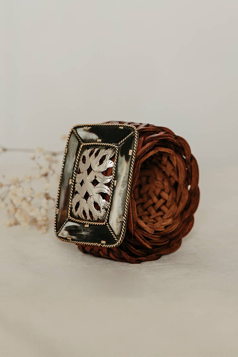 BROWN LEATHER BELT WIDE SQUARE EMPIRE