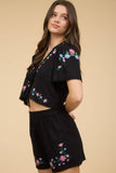 Floral Embroidery Crop Tie Blouse
