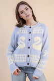 12W3463N-Oversized Graphic Casual Knit Sweater Cardigan