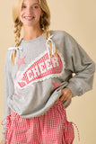 Game Day Cheer Patchwork Long Sleeve Crewneck Top
