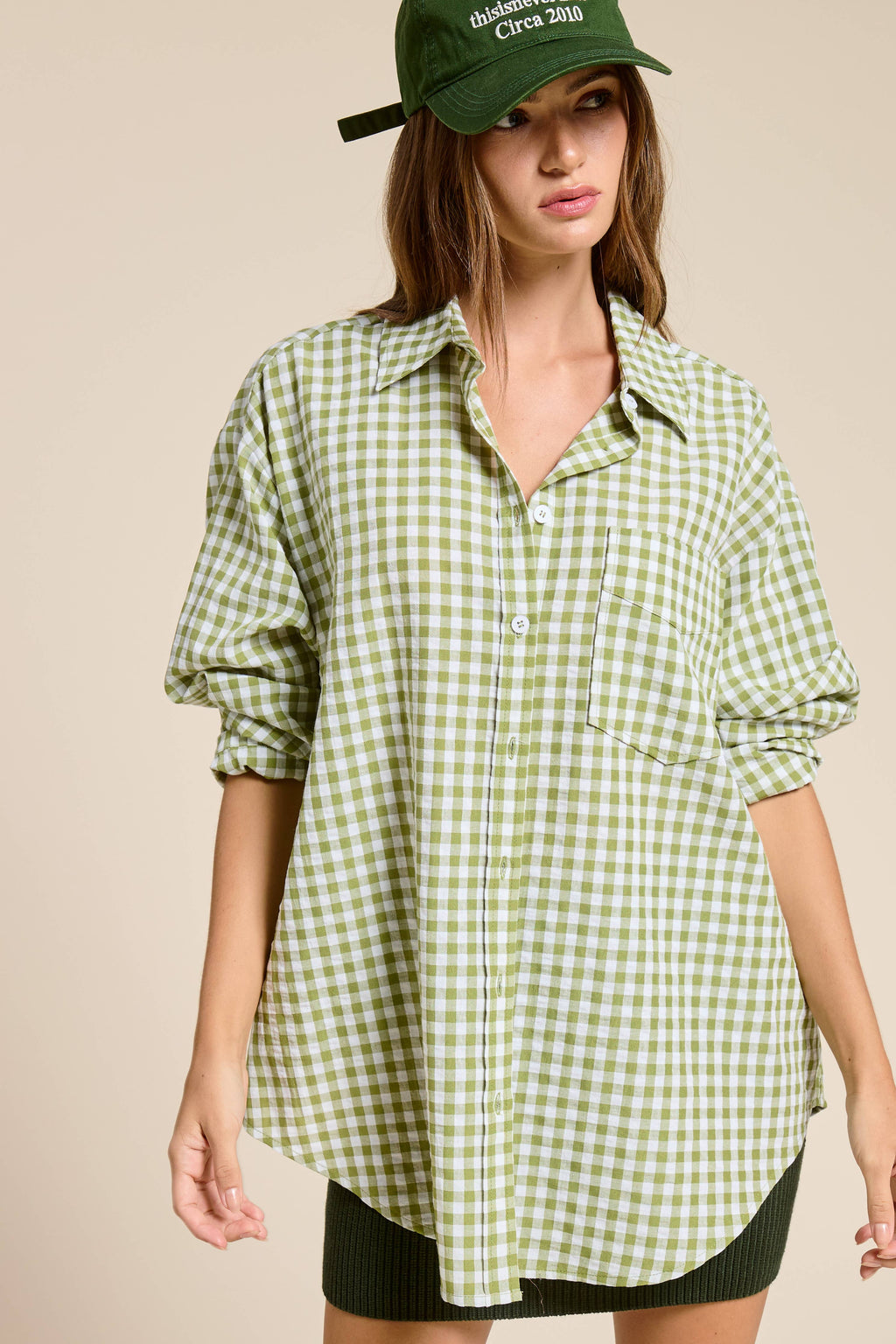 Oversized Gingham Button Down Shirt