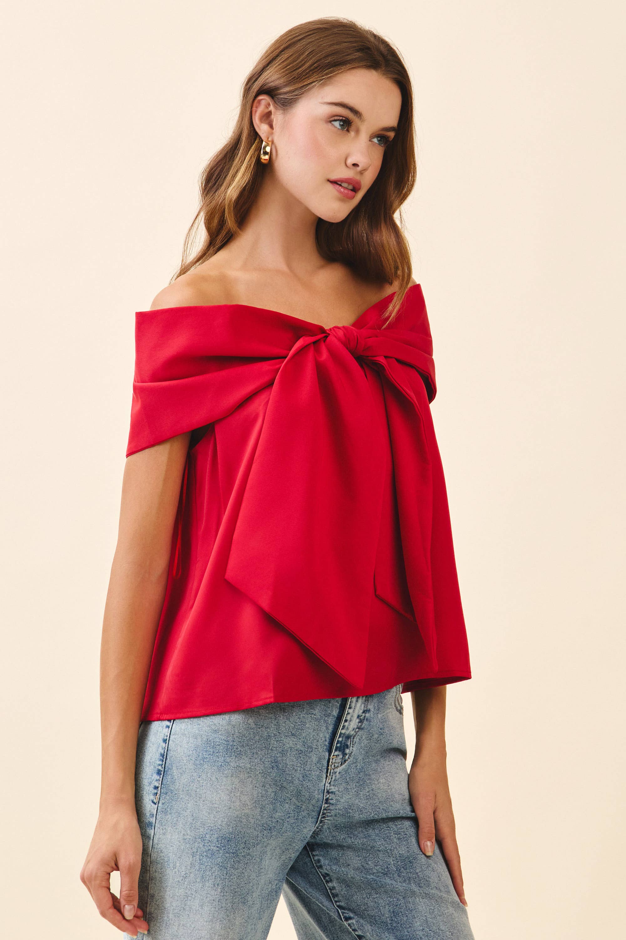 Holiday Bow Off The Shoulder Top