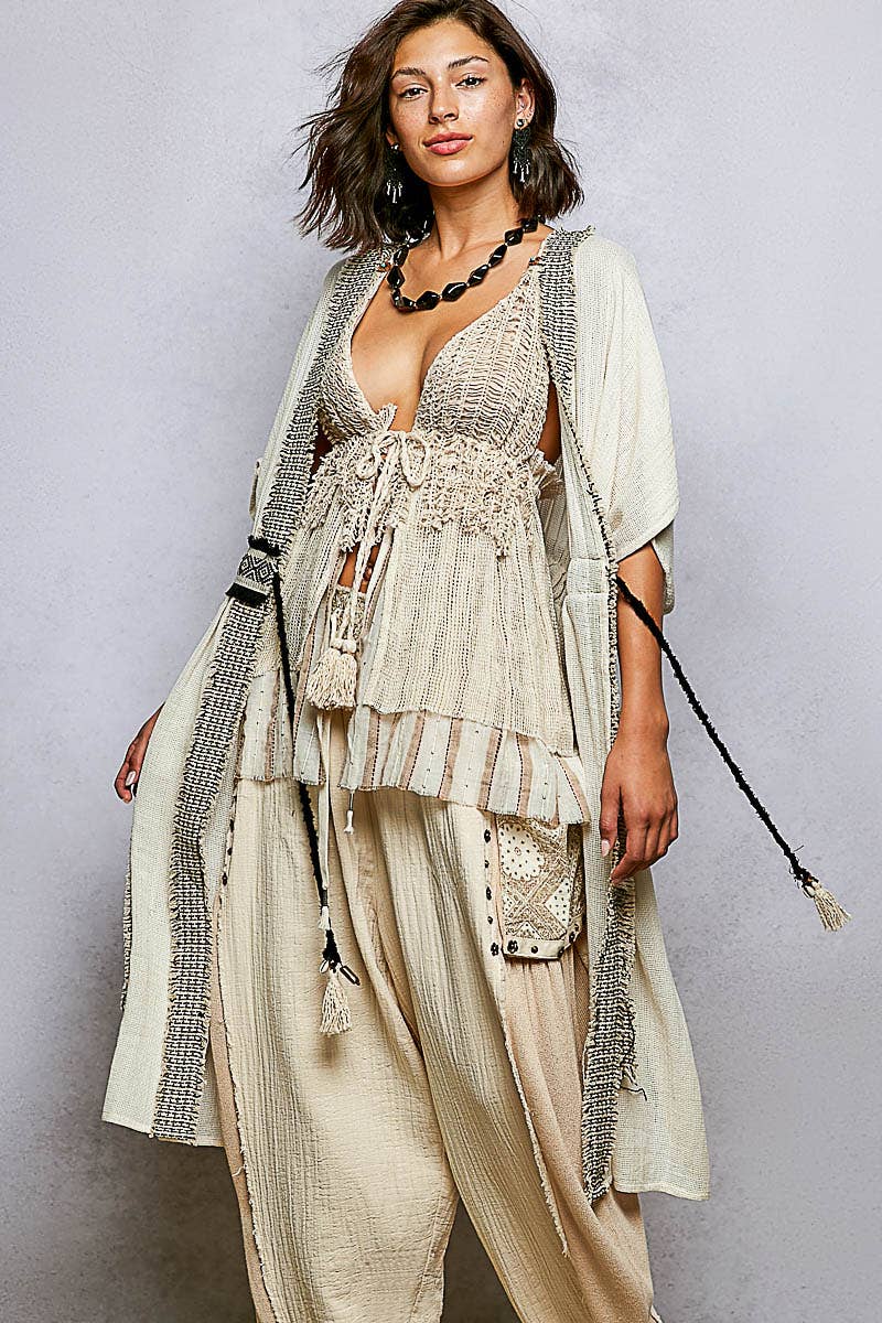 Short Sleeve Cotton Tie Waist Cardigan