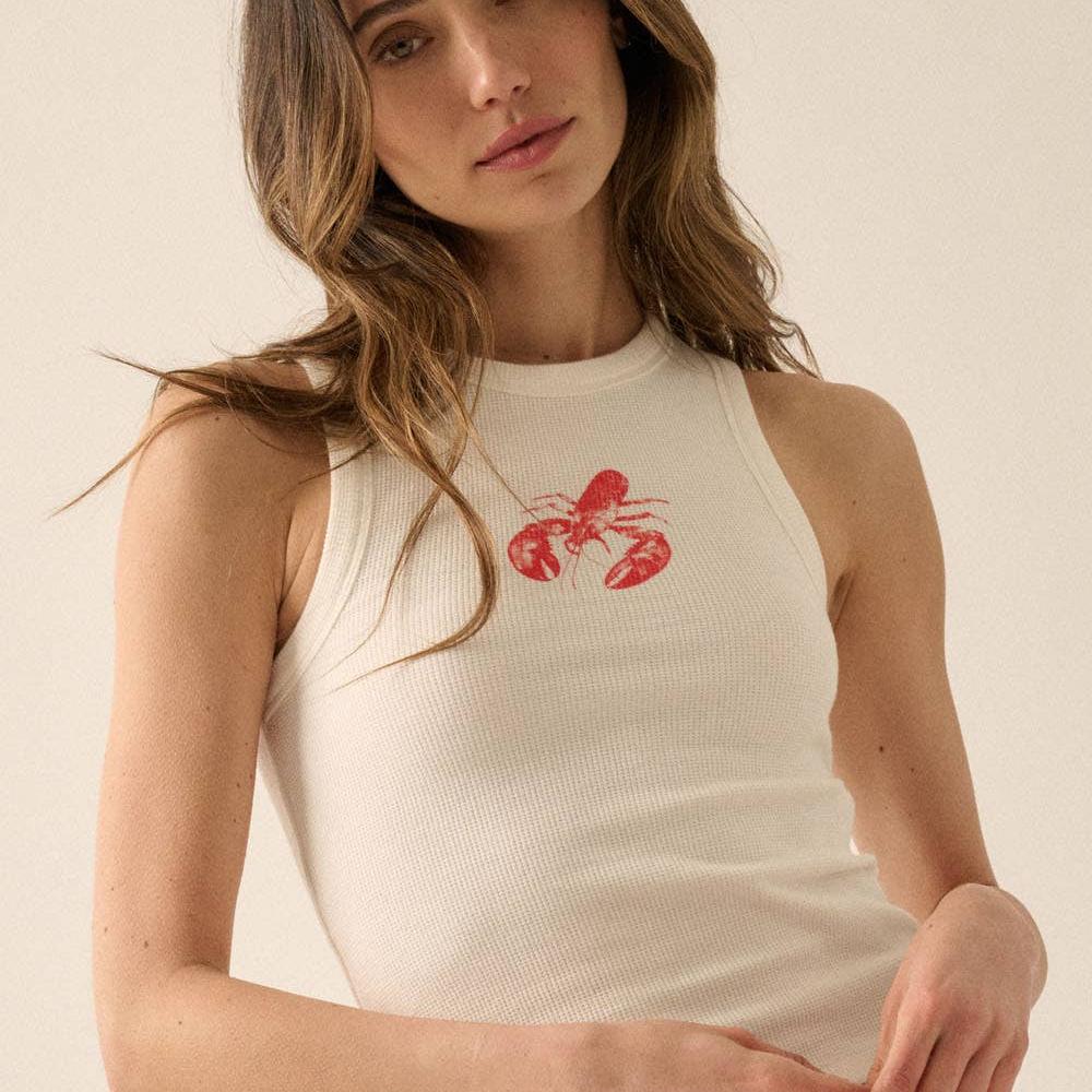 Lobster Vintage-Wash Graphic Racerback Tank Top