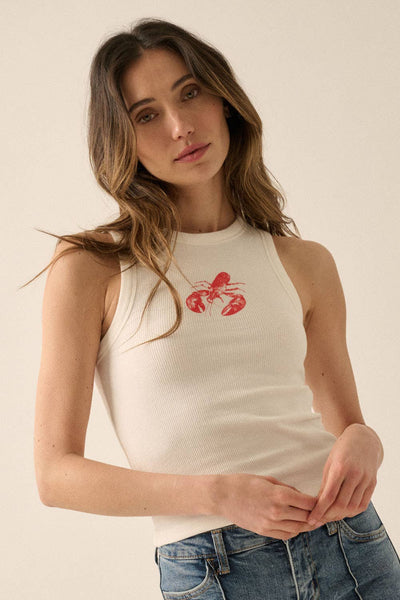 Lobster Vintage-Wash Graphic Racerback Tank Top