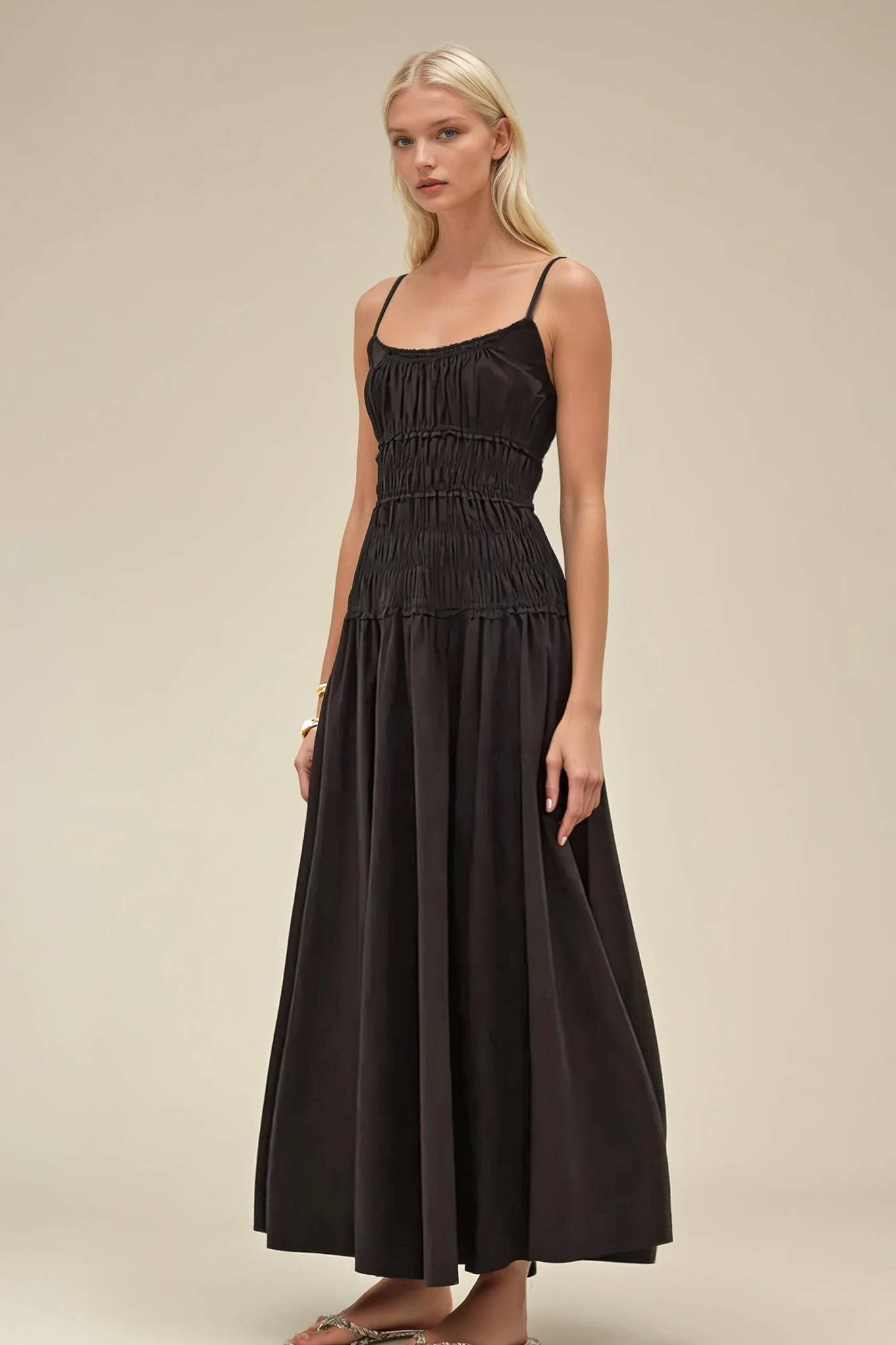 BLACK SMOCKED MAXI COTTON DRESS East Of These BLACK SMOCKED MAXI COTTON DRESS East Of These