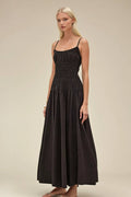 BLACK SMOCKED MAXI COTTON DRESS