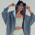 Washed Waffle Knit Hooded Cardigan
