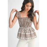 GINGHAM SMOCKED PEPLUM TOP