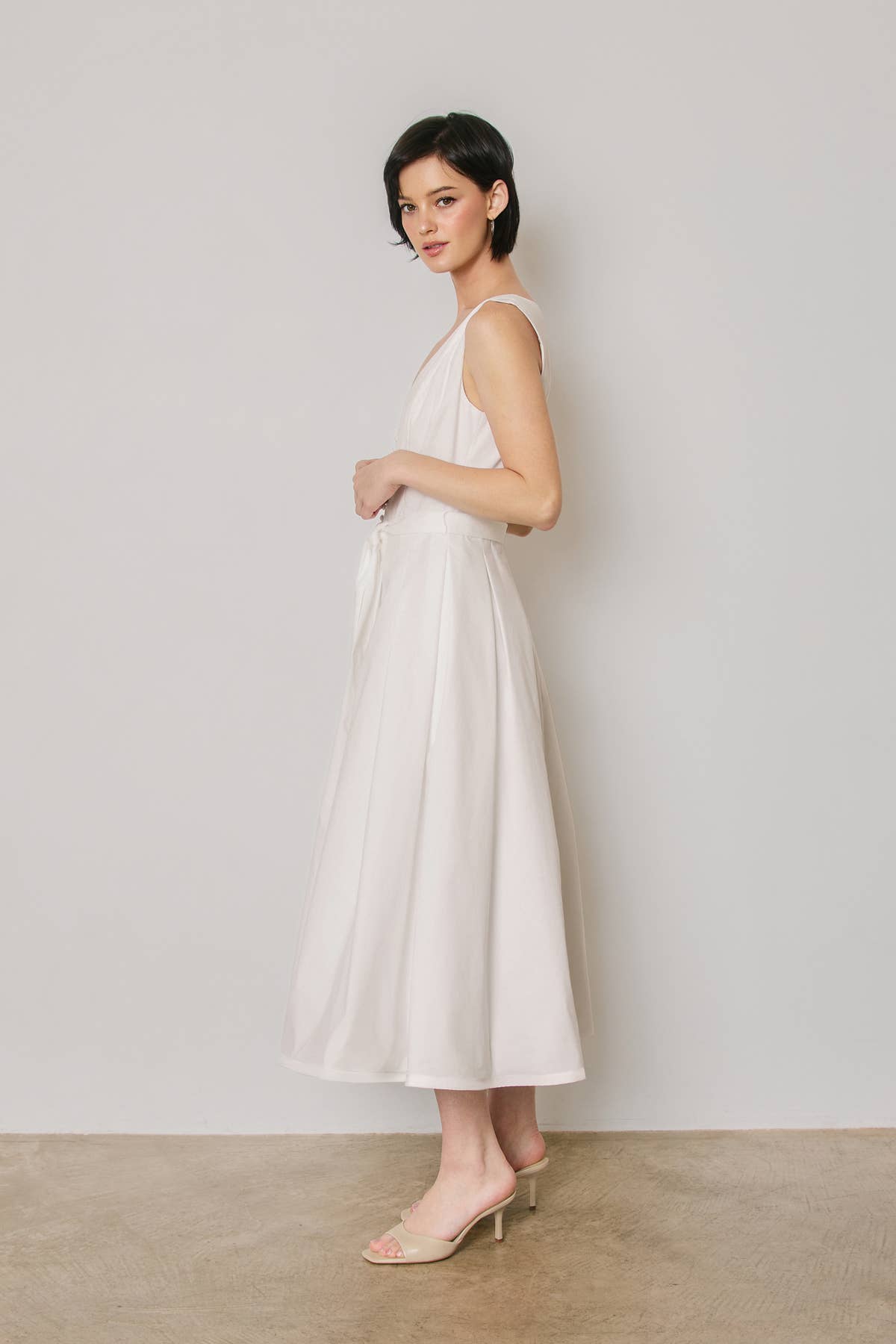Cotton Poplin Tulle Structured Midi Dress