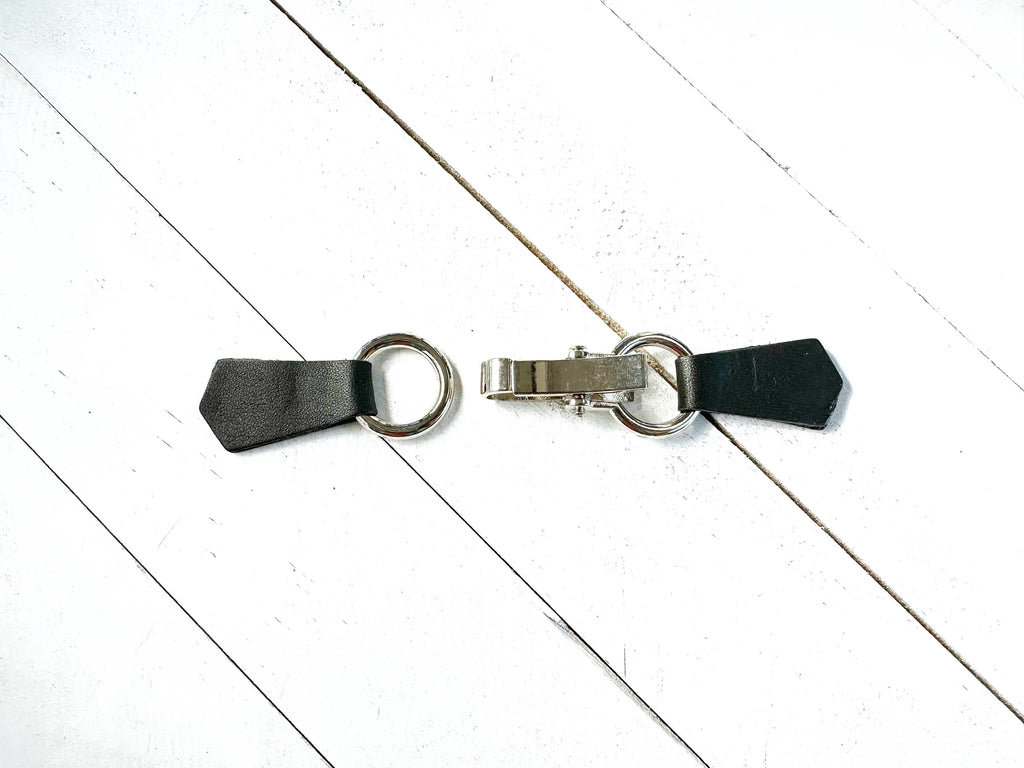 Silver Buckle & Black Leather Cinch Clip for Dress, Cardigan