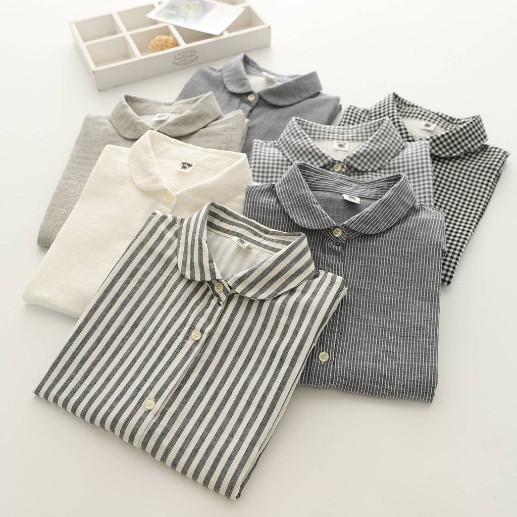 Gingham Soft Muslin Cotton Button-Down cap sleeve blouse