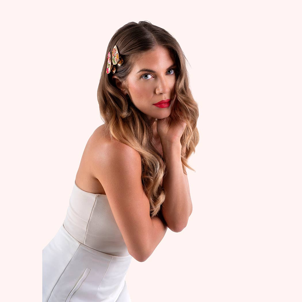 *SS26* Jewelled Hair Clips - Cream Flora