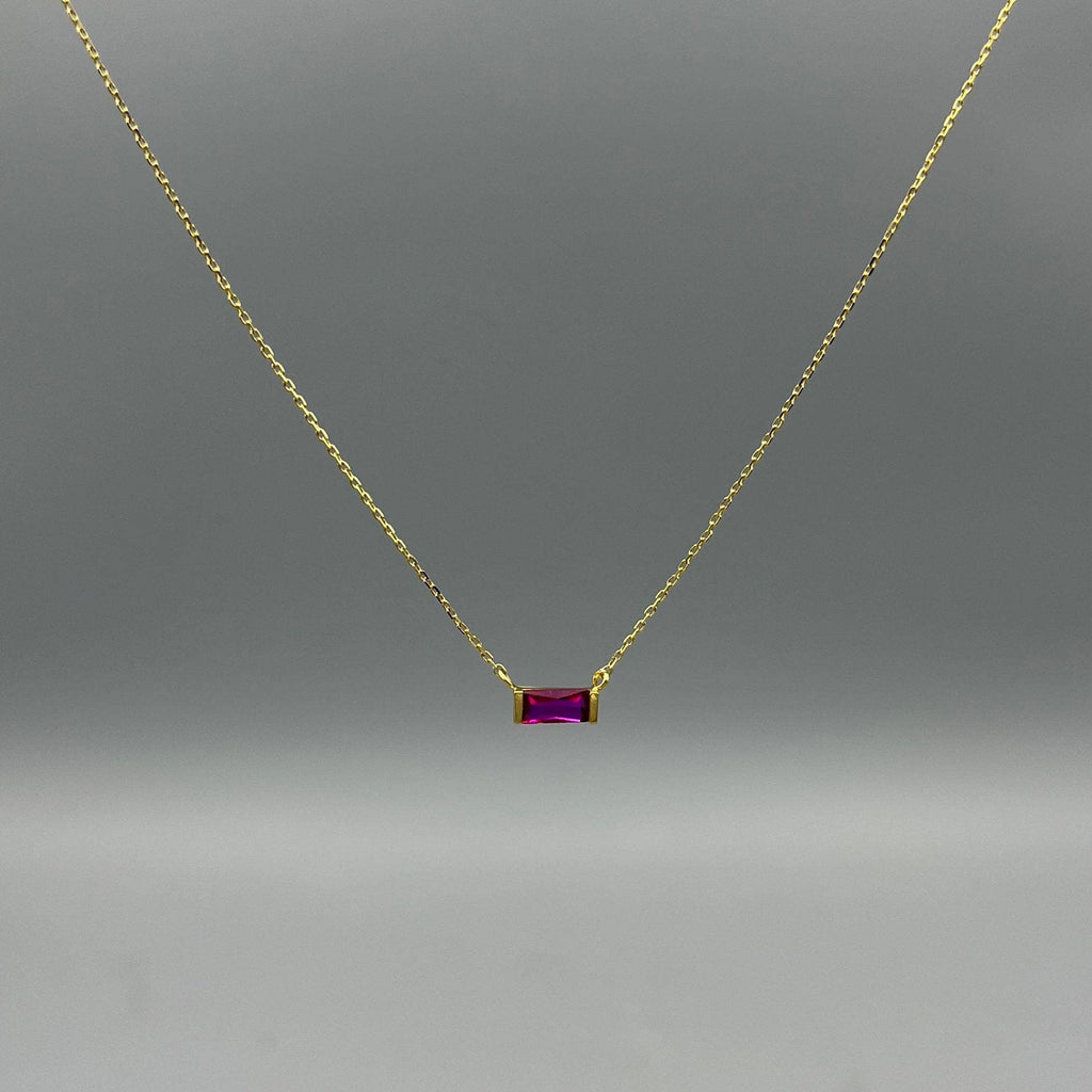 Gold Baguette Birthstone Necklace