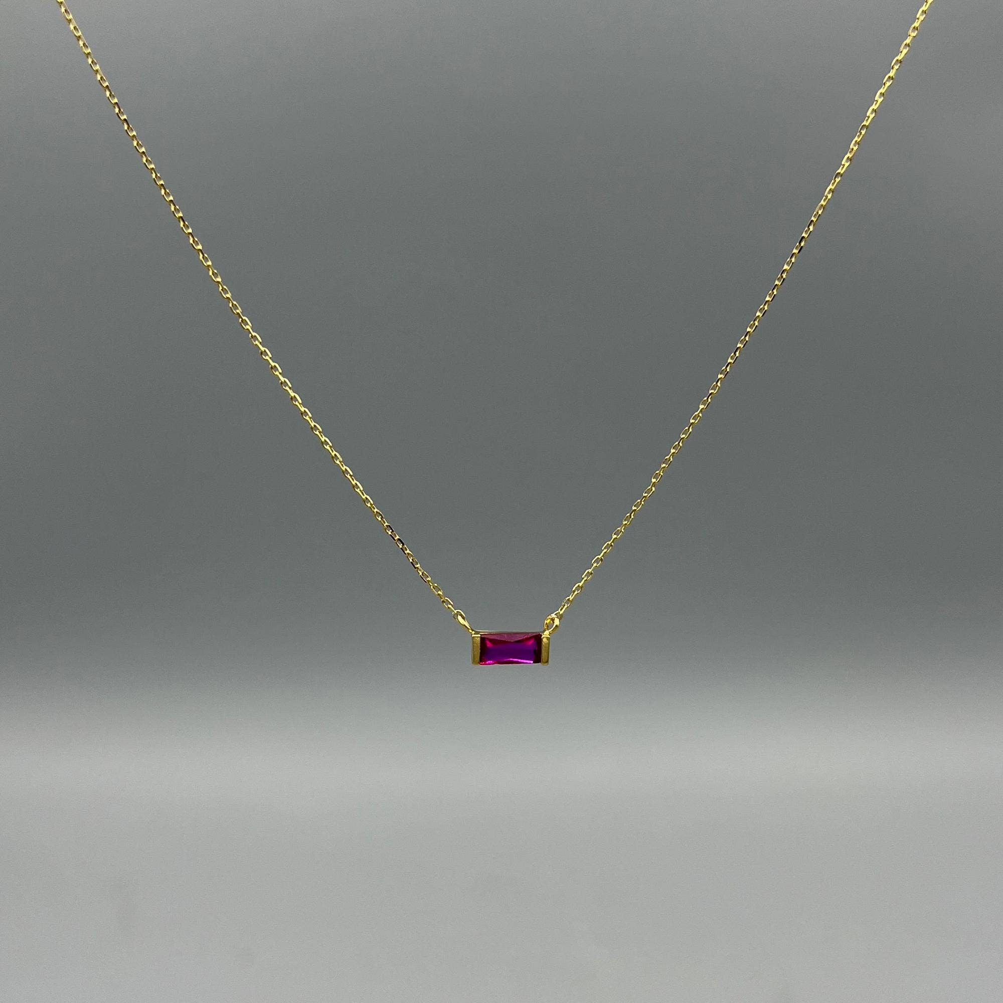 Gold Baguette Birthstone Necklace