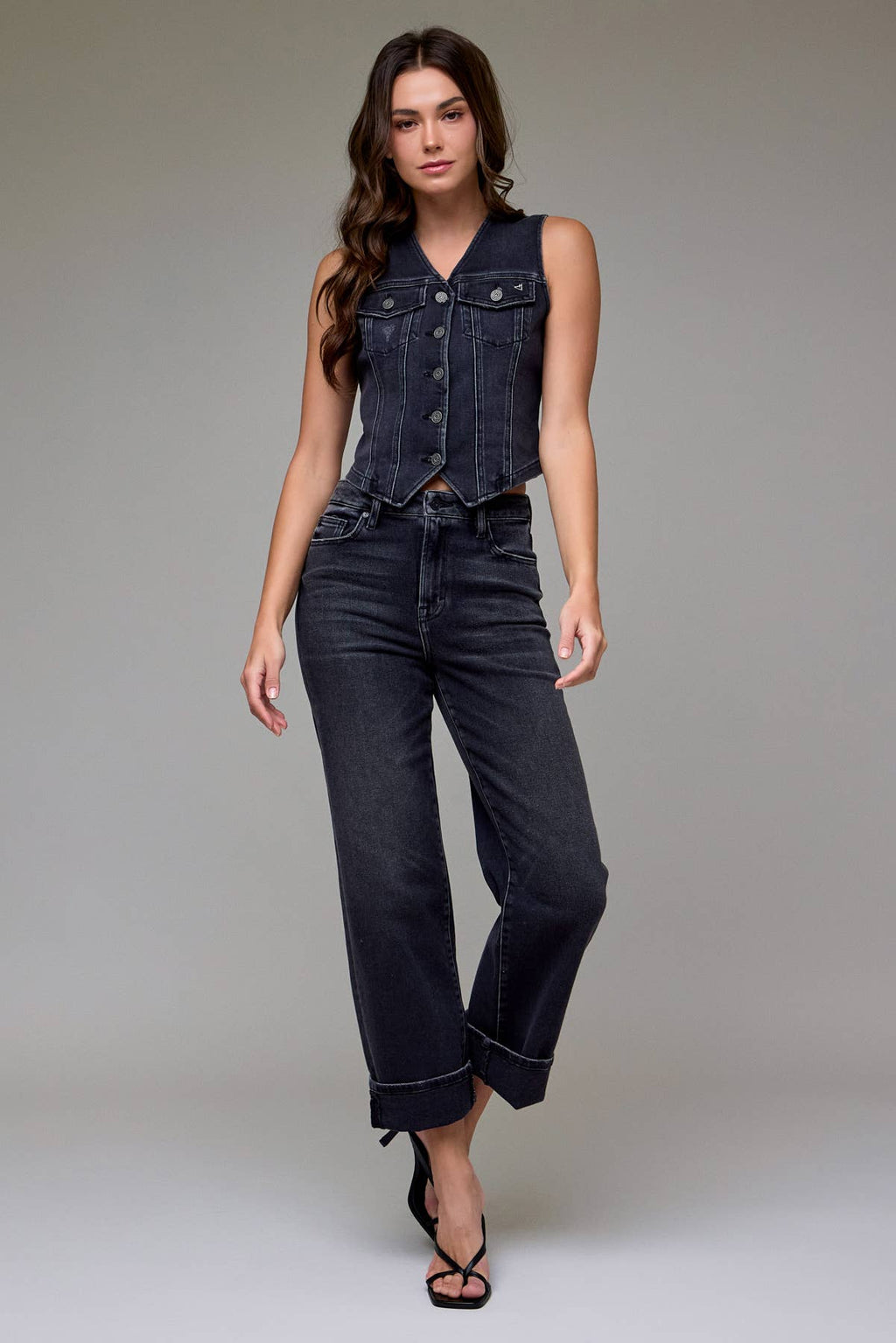 Medium Grey Stretch Cropped Barrel Jeans