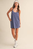 SLEEVELES KNIT ROMPER ATTACHED DRESS WITH POCKETS