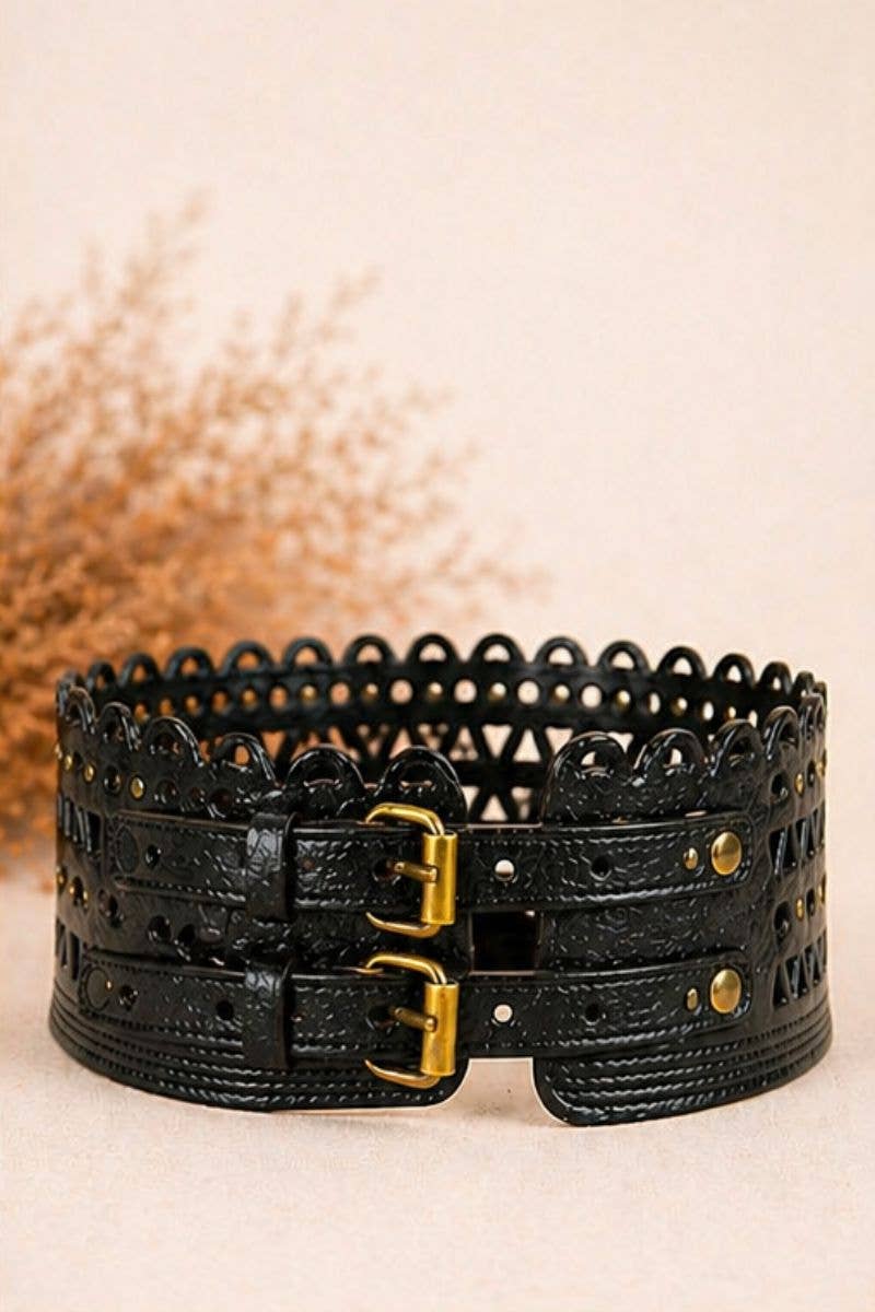 KRONOS Black Leather Sash Belt