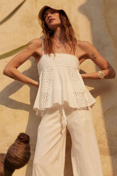 Cotton and Crochet Lace Babydoll Cami Top