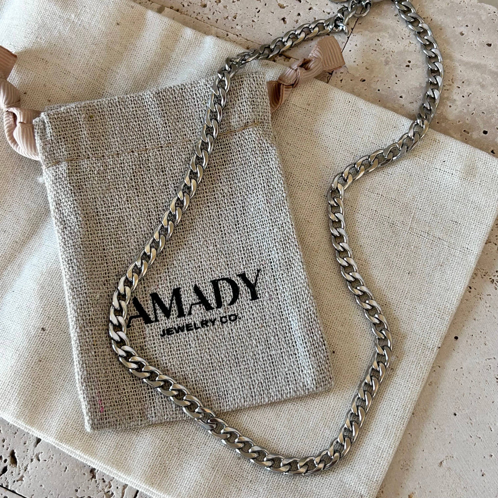 Simple silver layering curb link chain necklace
