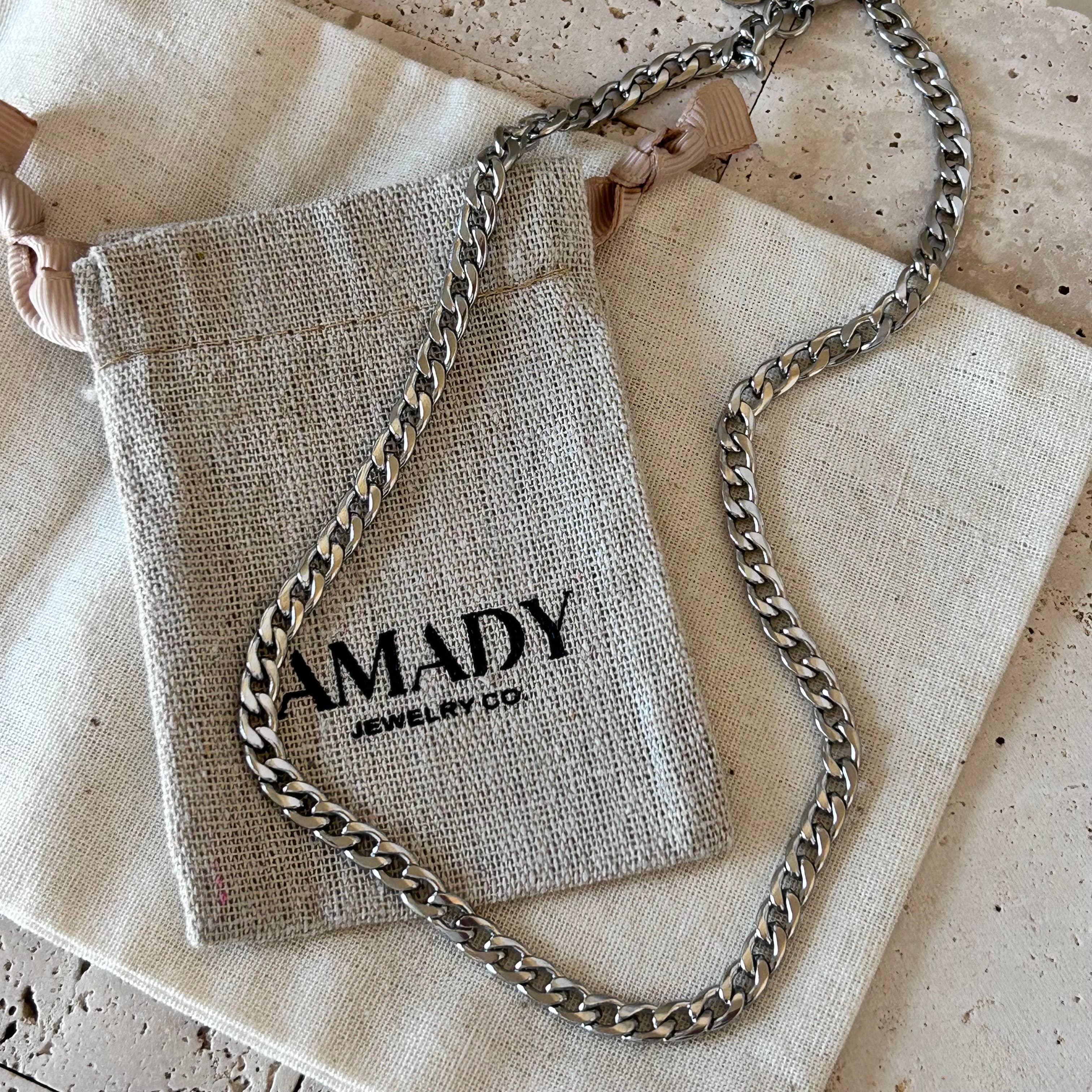 Simple silver layering curb link chain necklace