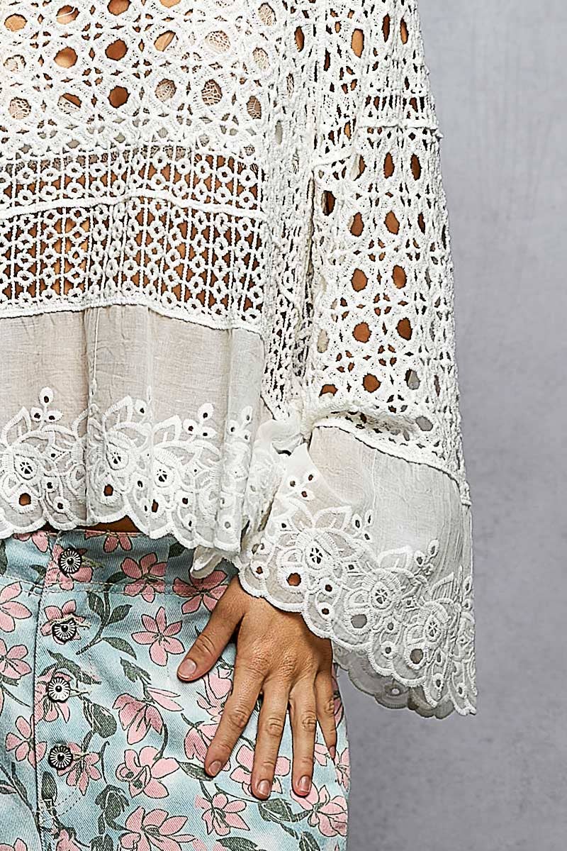 Long Sleeve Round Neck Women Crochet Top
