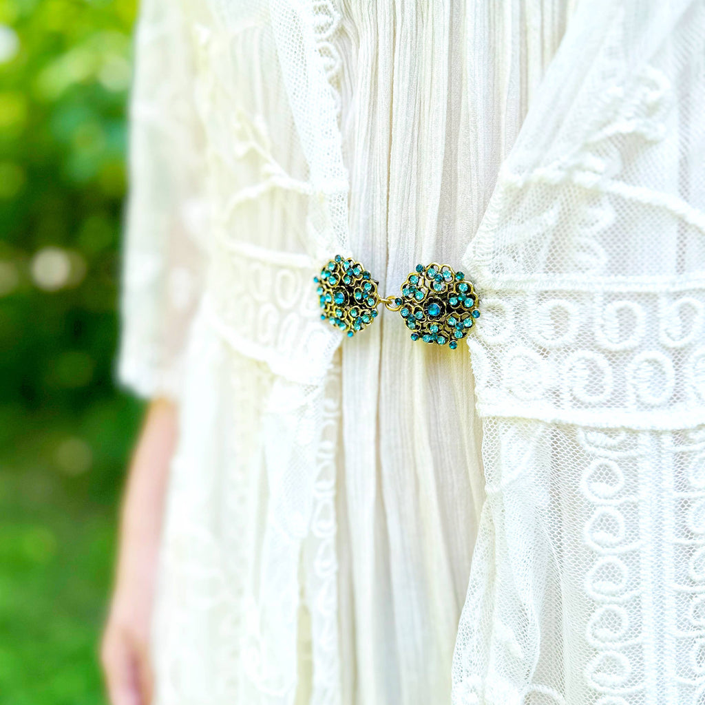 Blue & Gold Cinch Clip, Gilded Sweater Clasp KardiKlip