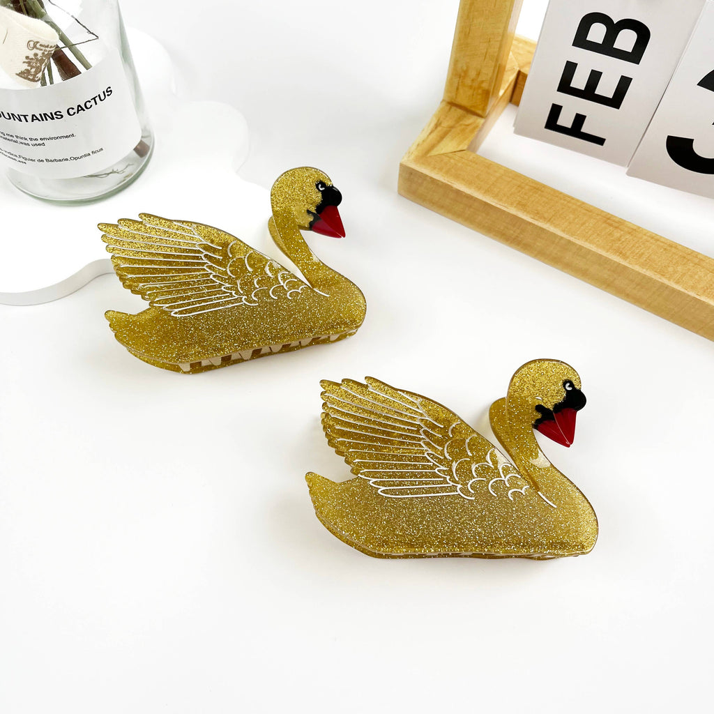 Animal Acetic Acid Gold Swan Hair Claw Clip
