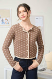 SCALLOP TRIM BUTTON DOWN X PATTERN KNIT CARDIGAN