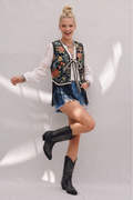 WESTERN TAPESTRY FRINGED VEST WITH FRONT TIE W6188JIA