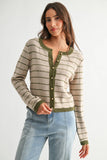Olive Trim Button-Up Cardigan