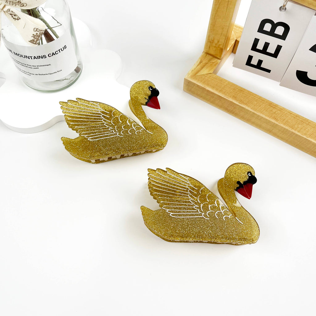 Animal Acetic Acid Gold Swan Hair Claw Clip