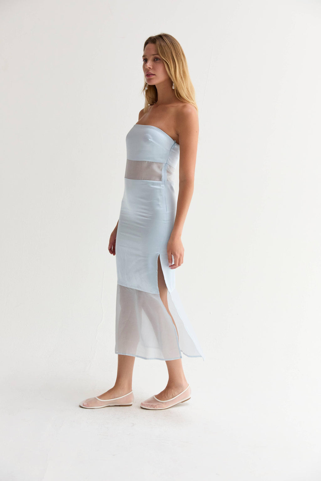 Corrine Satin Mixed Media Tube Dress