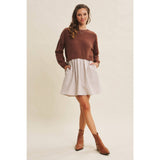 EASY COFFEE DATE BACK RIBBON TWOFER MINI SWEATER DRESS