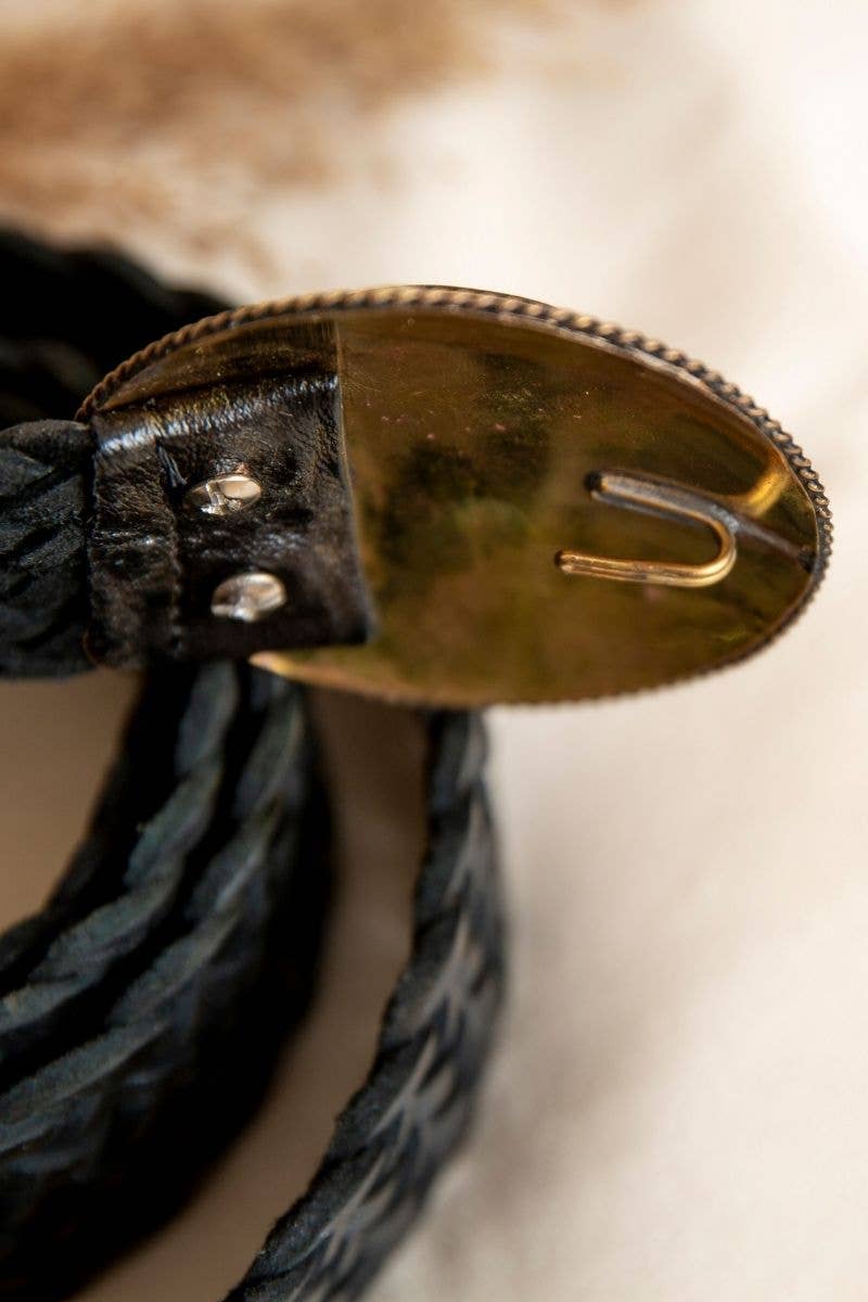 WIDE BLACK LEATHER BELT SATU