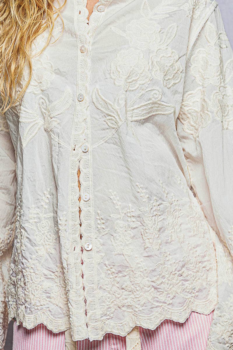 Flora Embroidered Scalloped Top