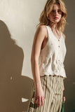 Sleeveless Button Front Scallop Hem Knit Top