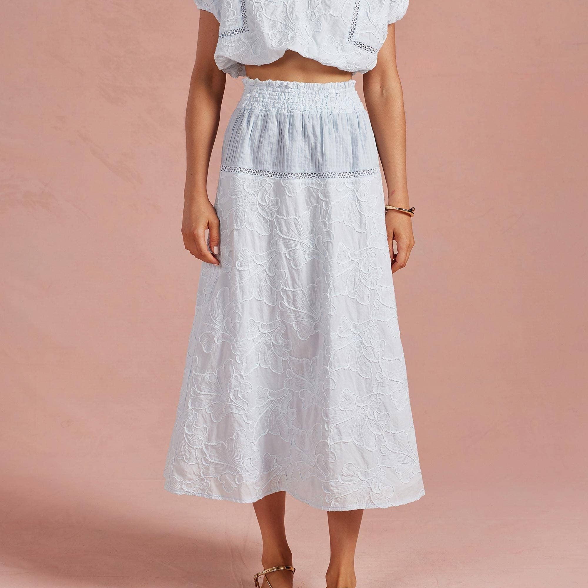 Floral Embroidery Cotton Lace Trim Skirt