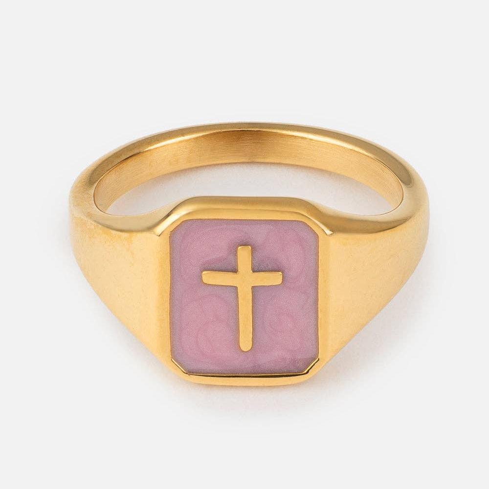 Lilac Enamel Cross Ring