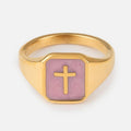 Lilac Enamel Cross Ring