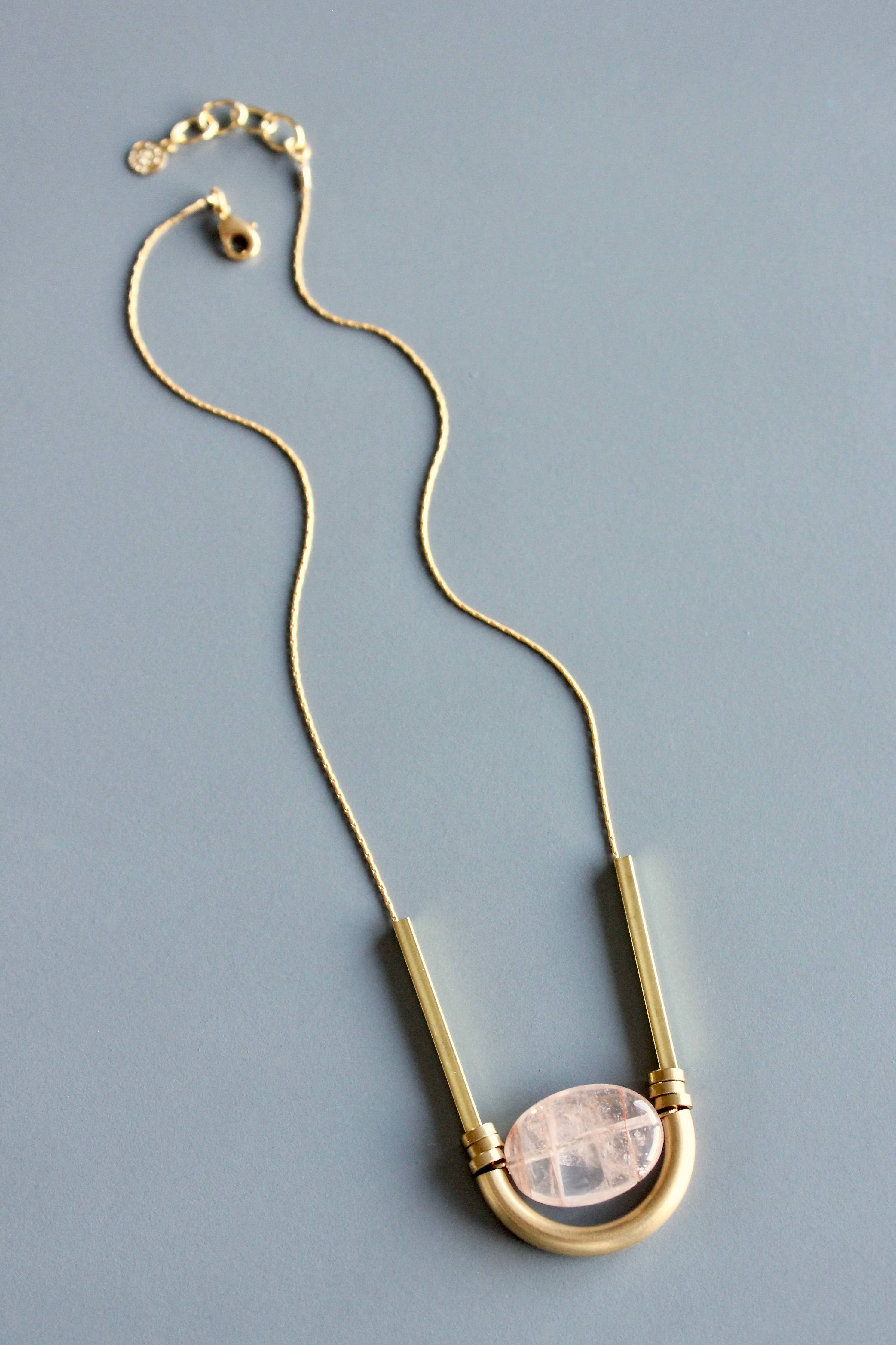 Rose quartz geometric necklace